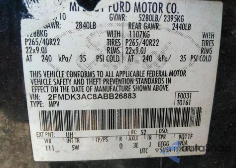 2010 Ford Edge Sport from USA, damaged, VIN 2FMDK3AC8ABB26883